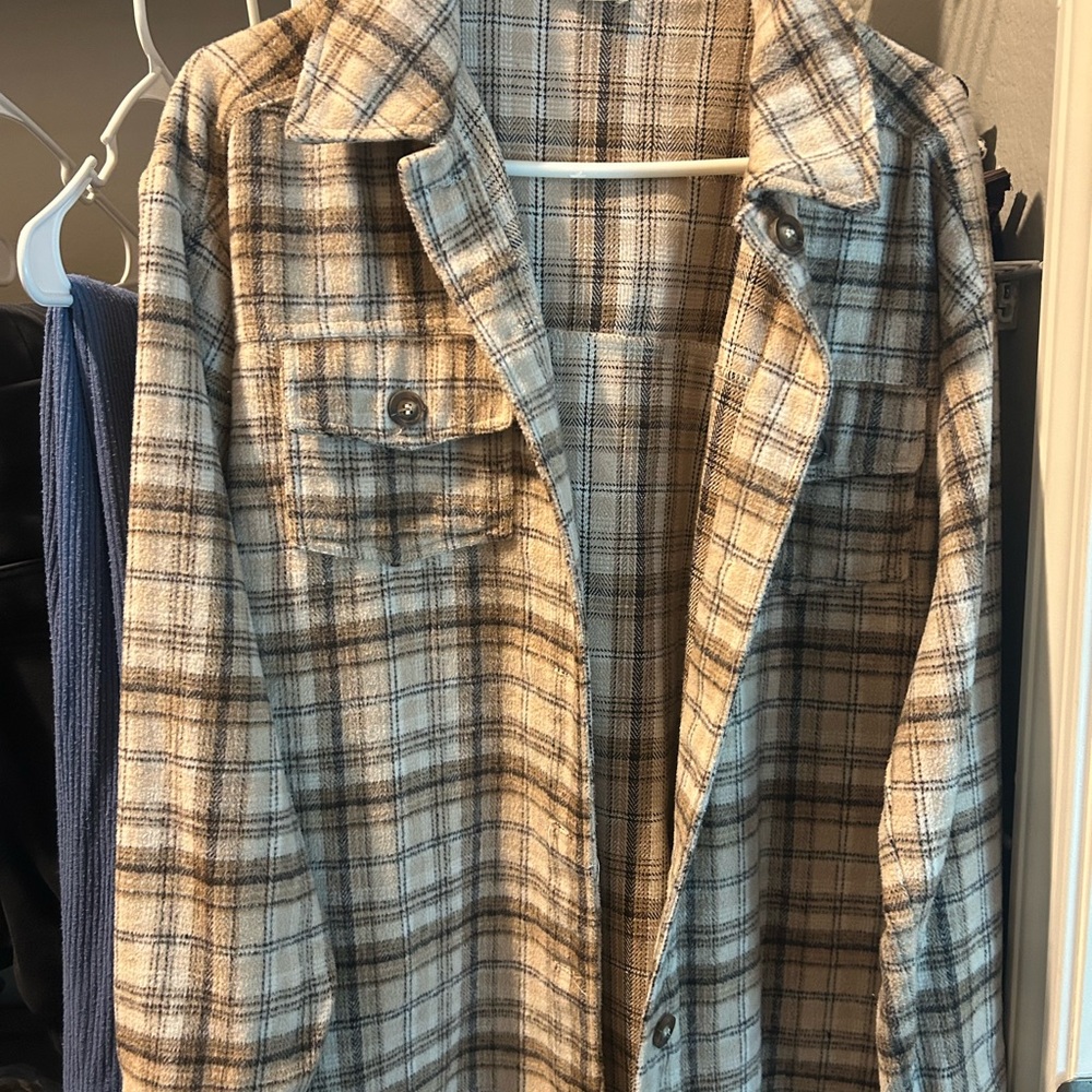 La Hearts Beige Plaid Shirt Jacket